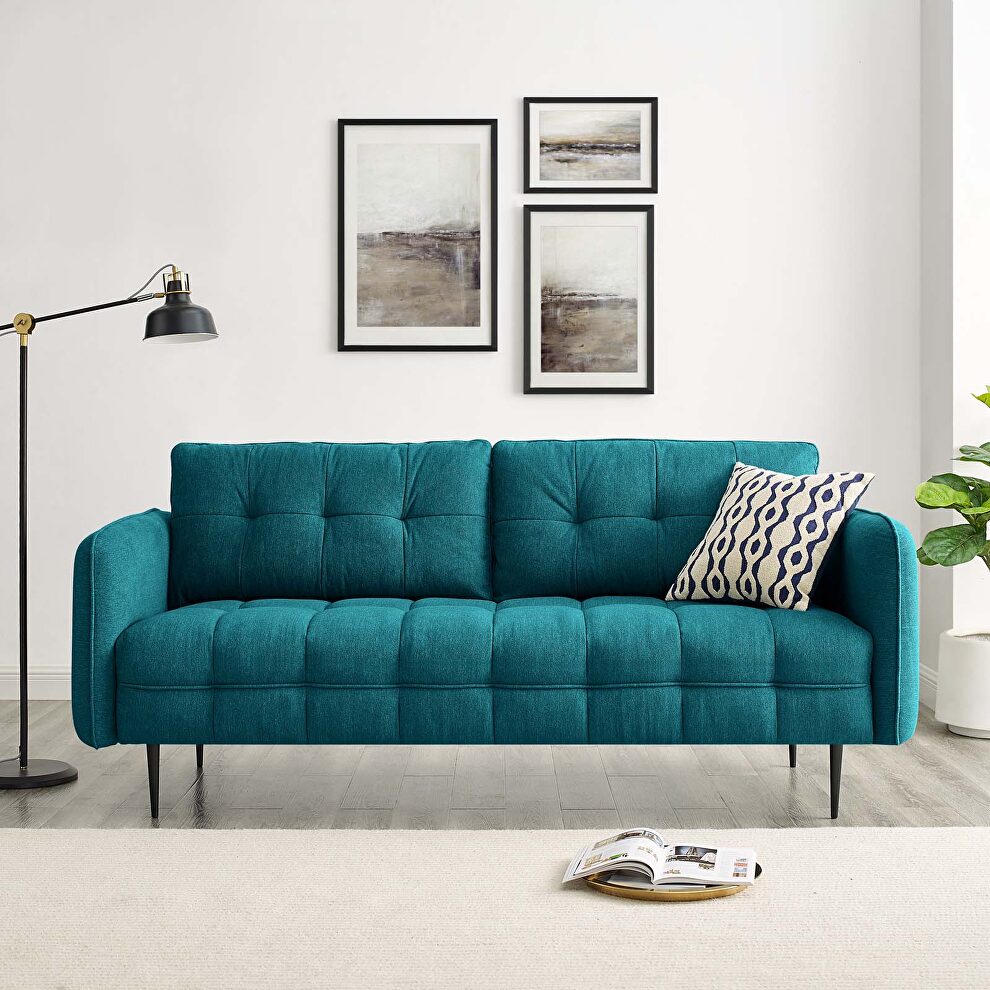Tufted fabric sofa in teal by Modway