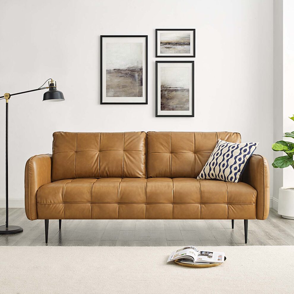 Tufted vegan leather upholstery sofa in tan by Modway