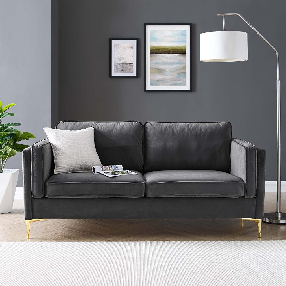 Performance velvet sofa in charcoal by Modway