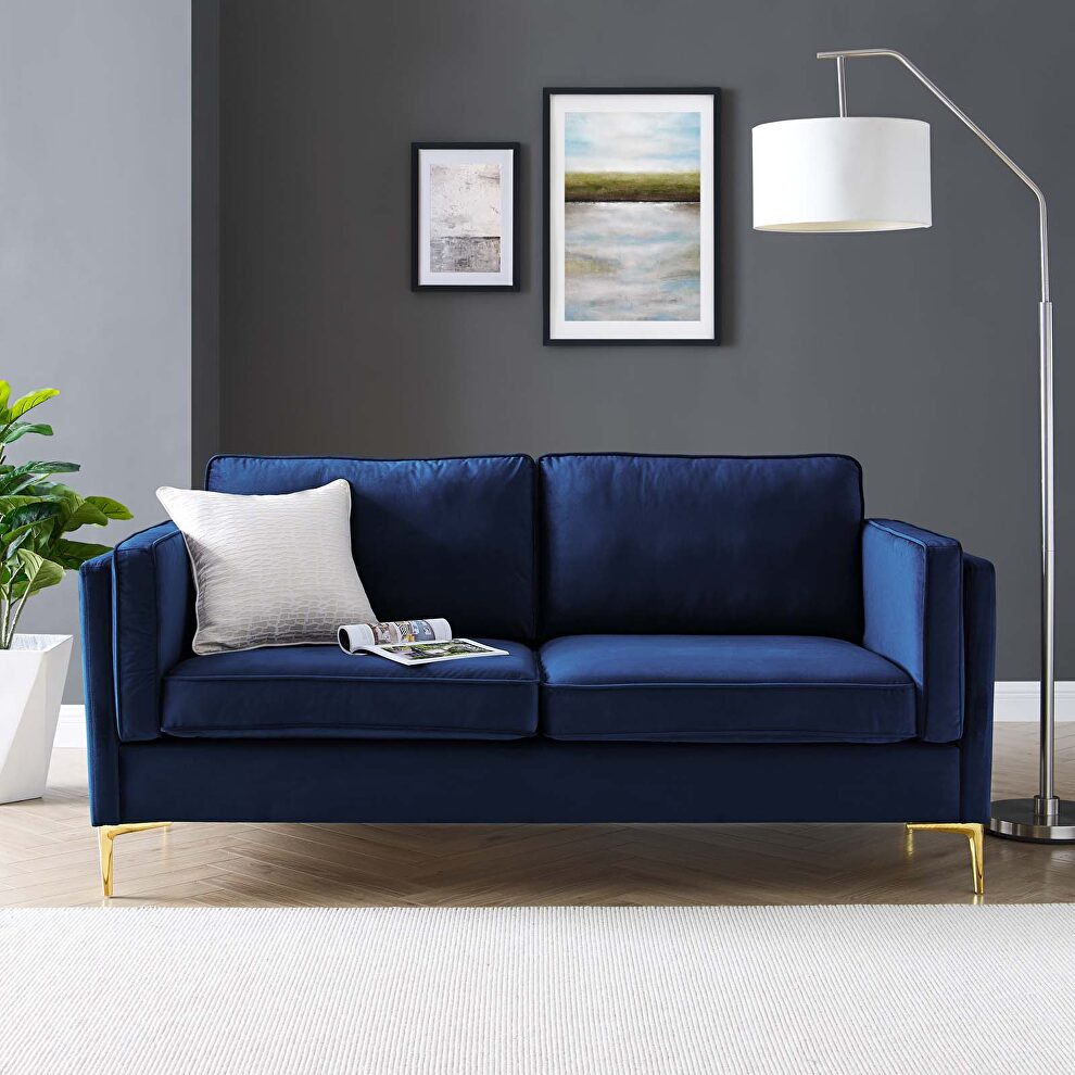Performance velvet sofa in midnight blue by Modway