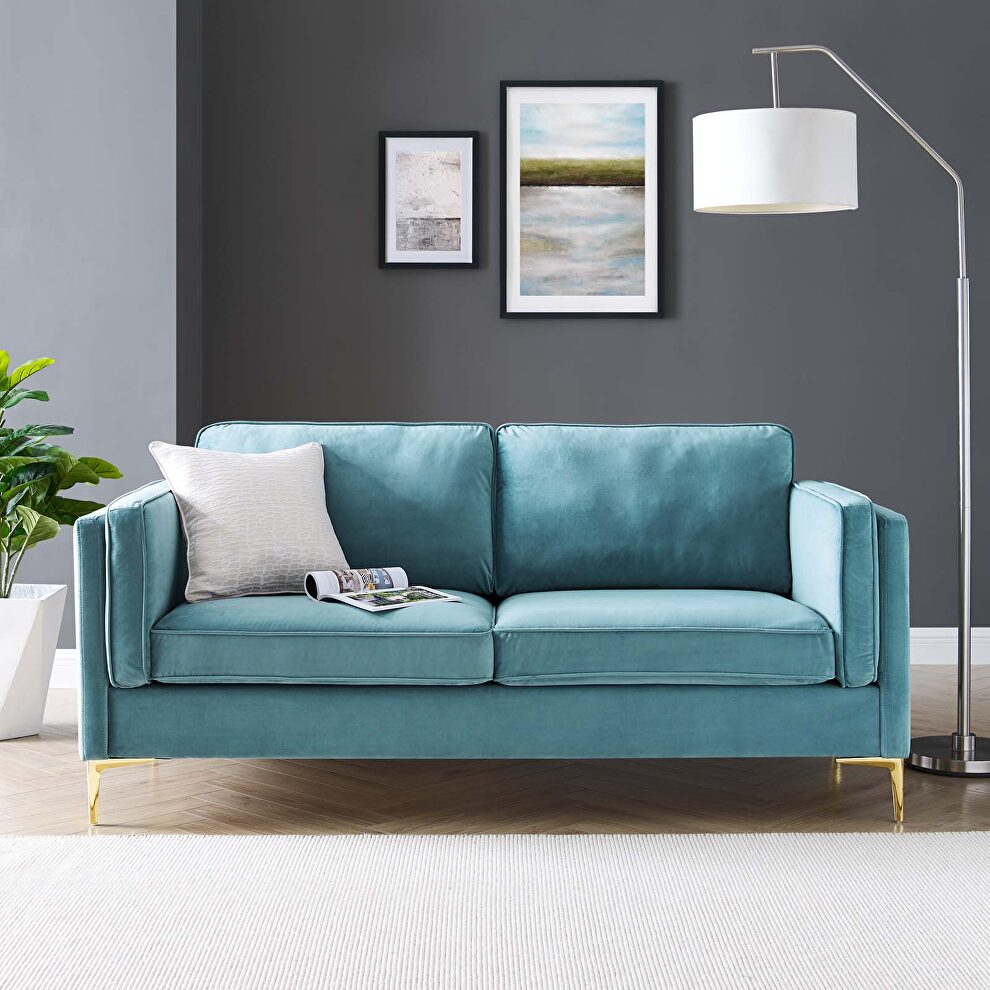 Performance velvet sofa in sea blue by Modway