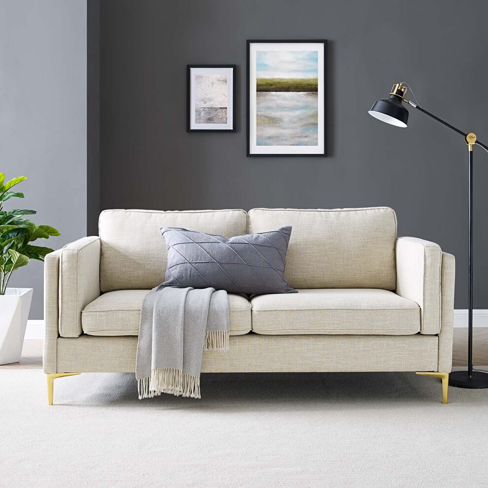 Beige soft polyester fabric sofa by Modway
