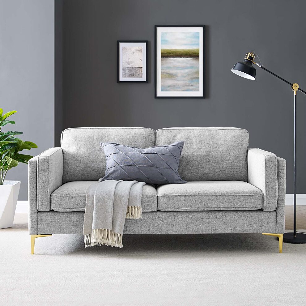Light gray soft polyester fabric sofa by Modway