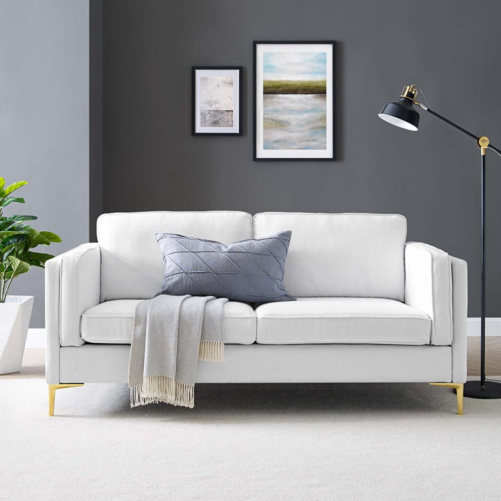 White soft polyester fabric sofa by Modway