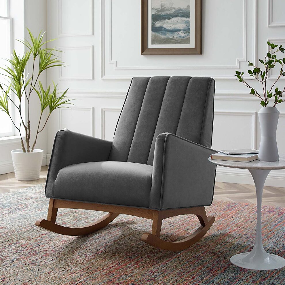 Performance velvet rocking chair in gray by Modway