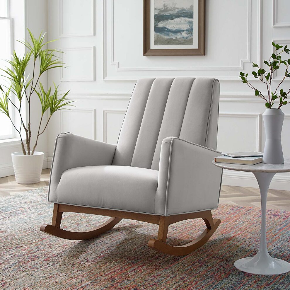 Performance velvet rocking chair in light gray by Modway