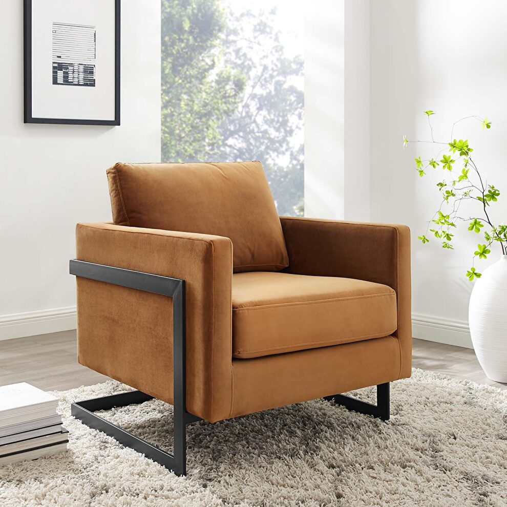Performance velvet accent chair in black cognac by Modway