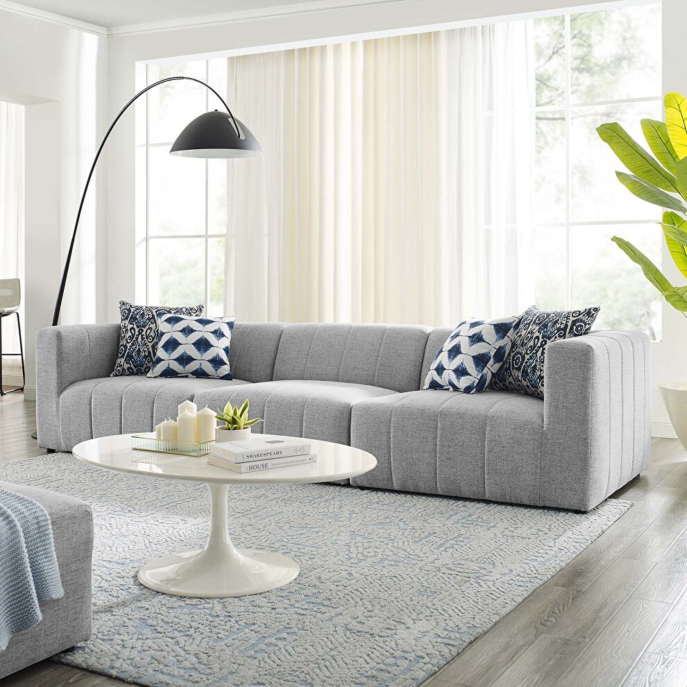 Light gray finish upholstered fabric 3-piece sofa by Modway