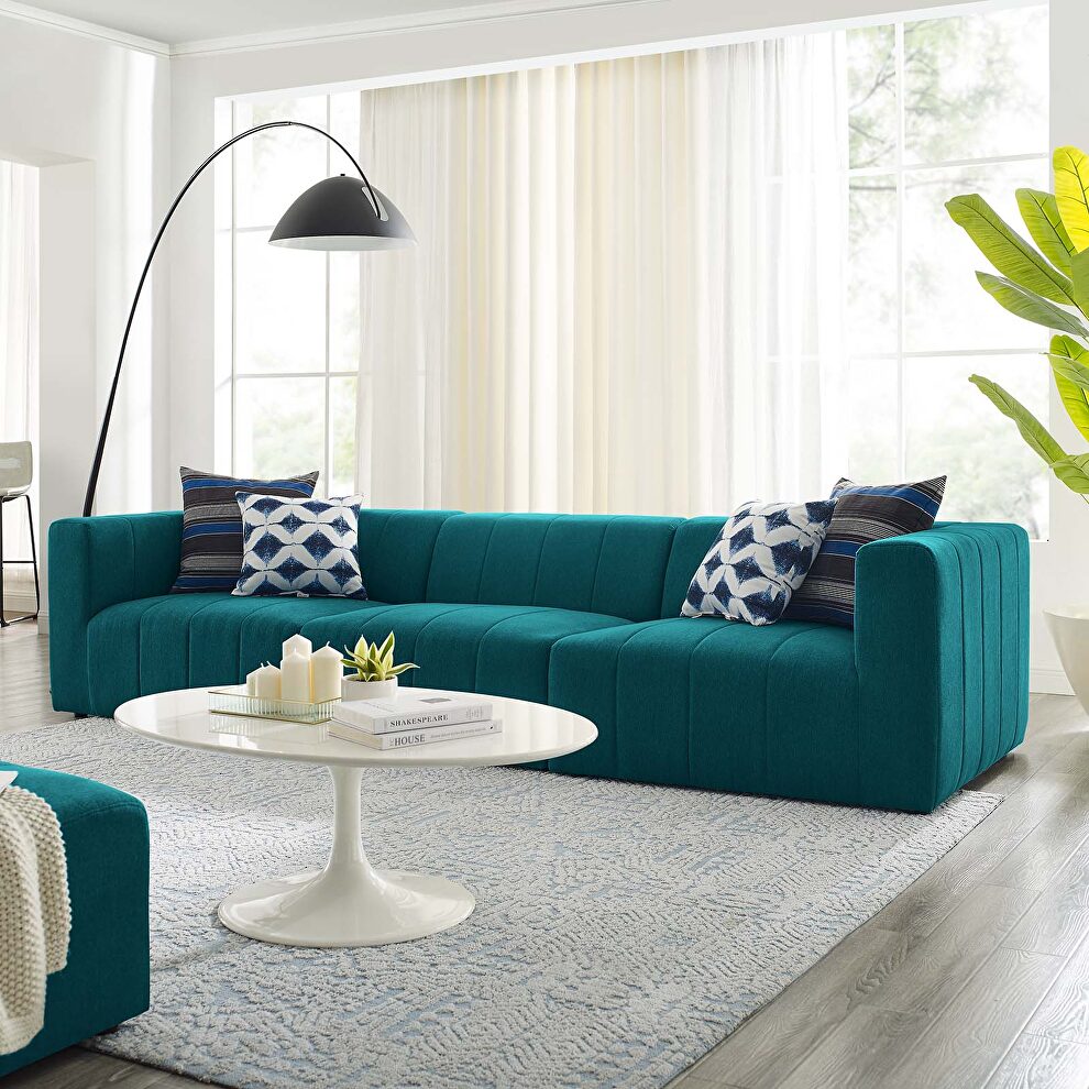 Teal finish upholstered fabric 3-piece sofa by Modway