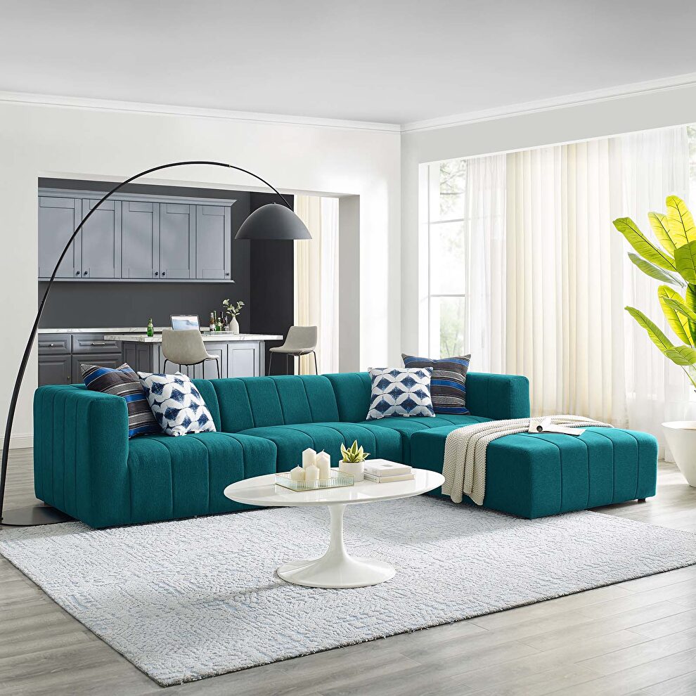 Teal finish upholstered fabric 4-piece sectional sofa by Modway