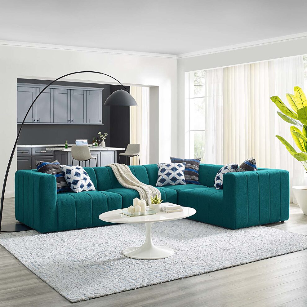 Teal finish soft polyester fabric upholstery 4-piece sectional sofa by Modway