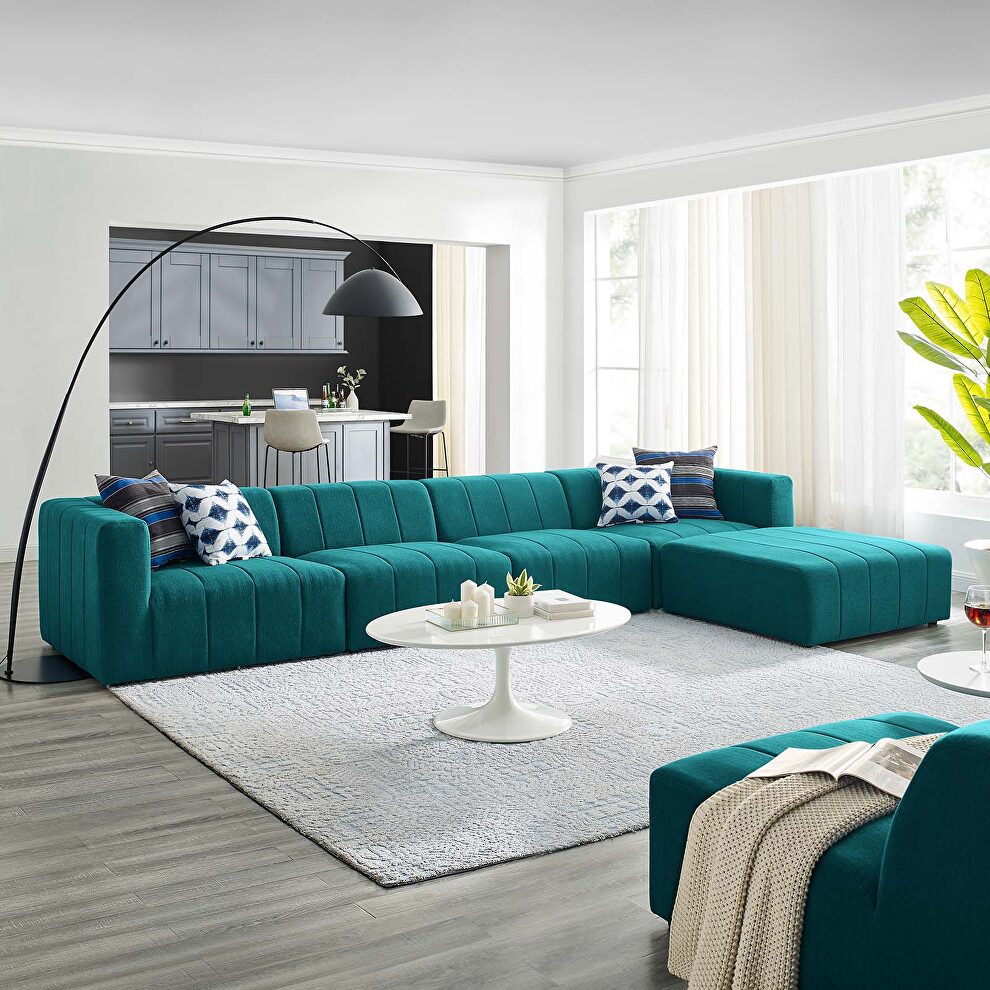 Teal finish soft polyester fabric upholstery 5-piece sectional sofa by Modway