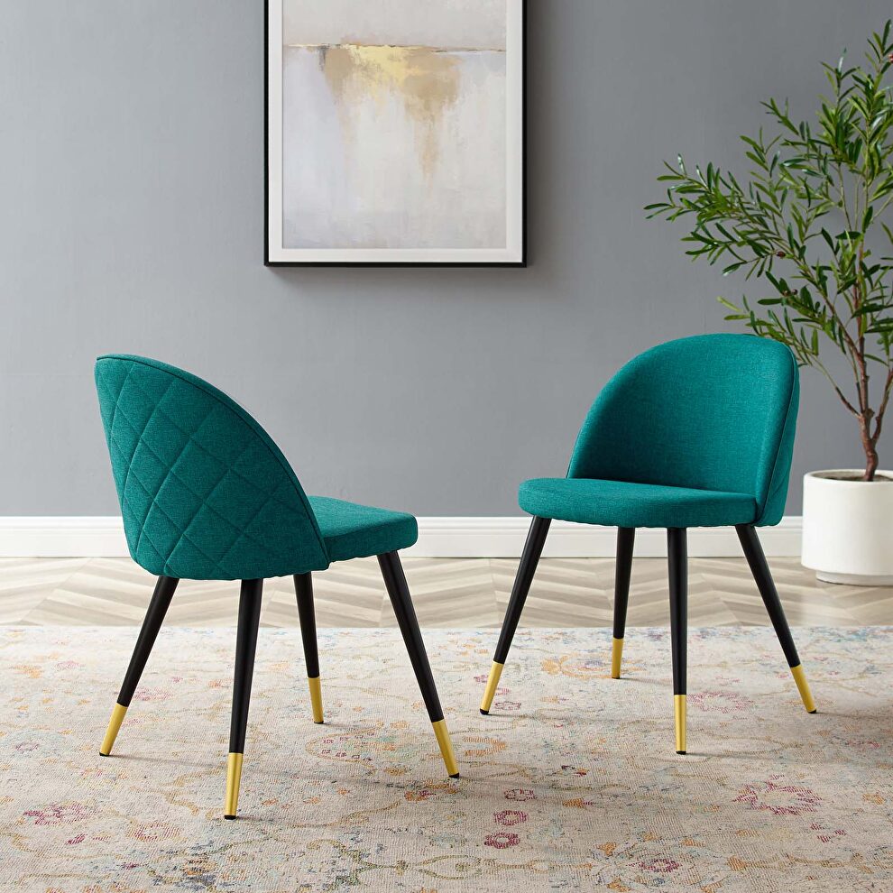 Upholstered fabric dining chairs - set of 2 in teal by Modway