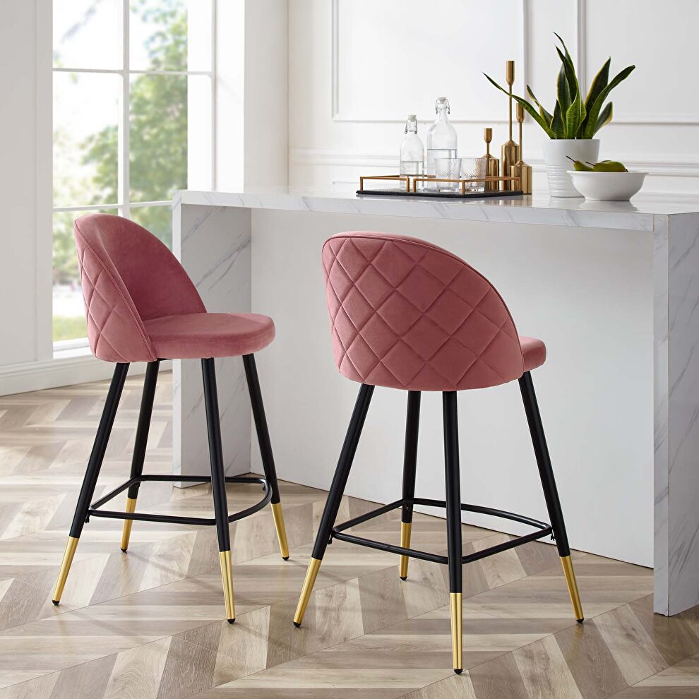 Performance velvet counter stools - set of 2 in dusty rose by Modway