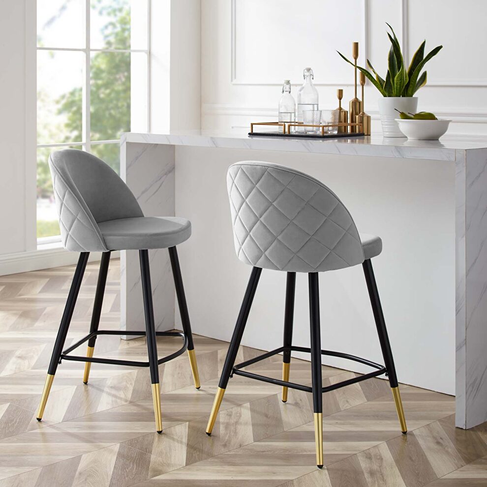 Performance velvet counter stools - set of 2 in light gray by Modway