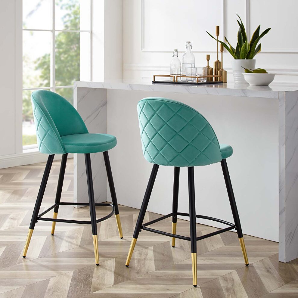 Performance velvet counter stools - set of 2 in mint by Modway