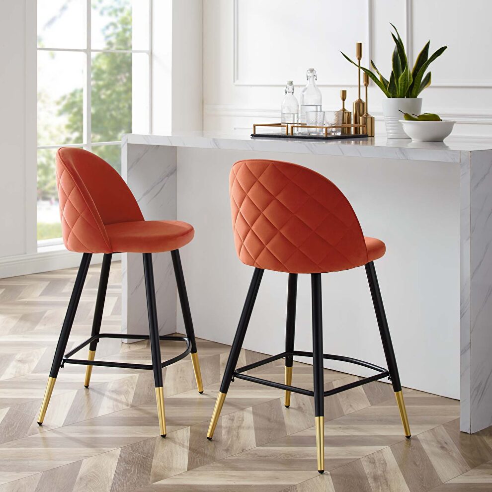 Performance velvet counter stools - set of 2 in orange by Modway