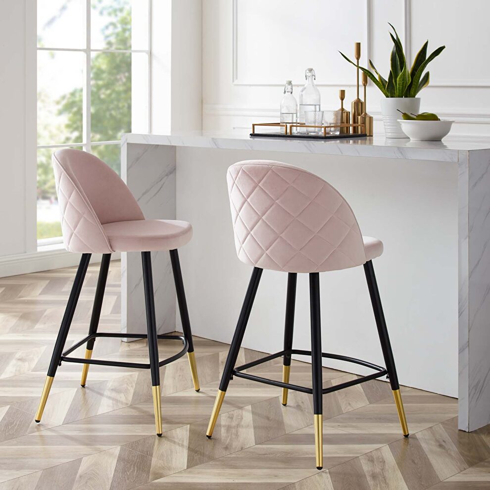 Performance velvet counter stools - set of 2 in pink by Modway