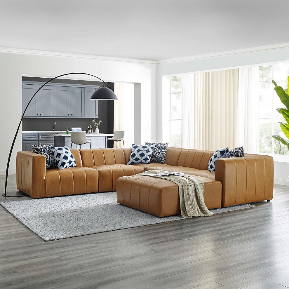 Tan finish vegan leather 6-piece sectional sofa by Modway