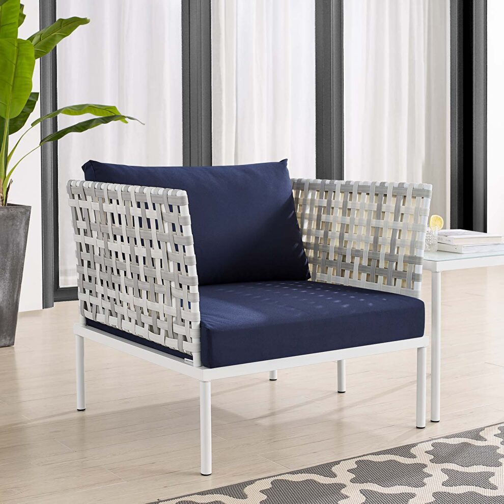 Sunbrella® basket weave outdoor patio aluminum chair in taupe/ navy by Modway