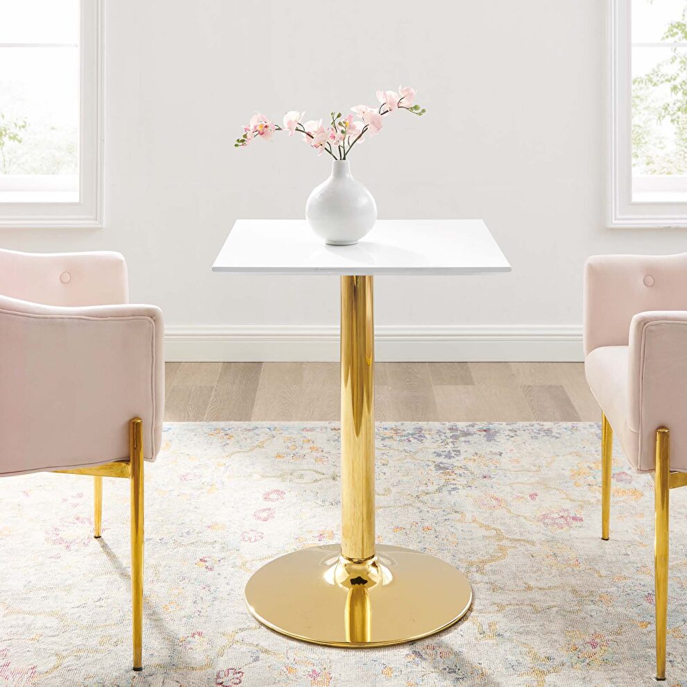 Square dining table in gold white by Modway