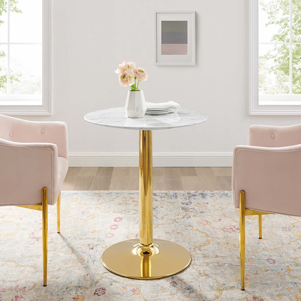 Artificial marble dining table in gold white by Modway