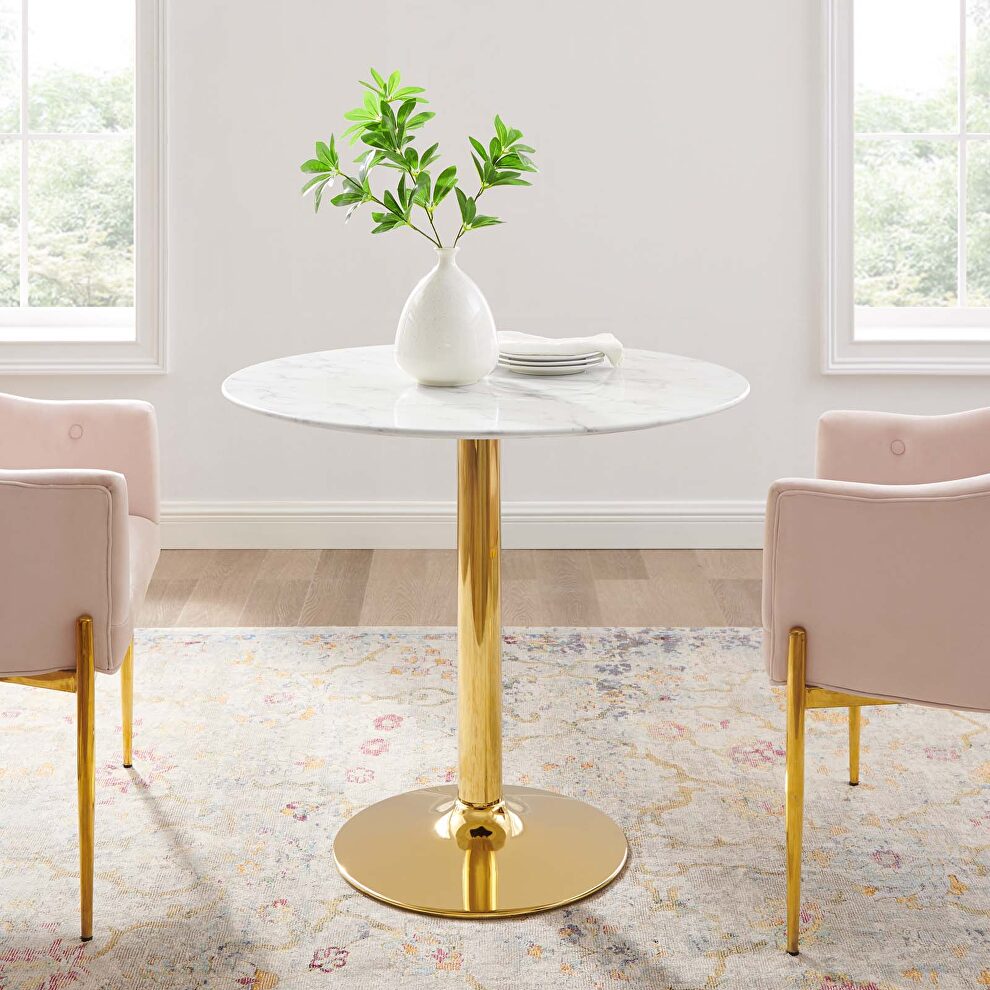 Artificial marble dining table in gold white by Modway