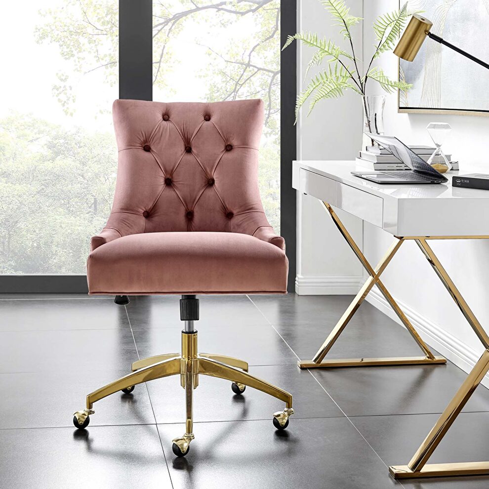 Tufted performance velvet office chair in dusty rose by Modway