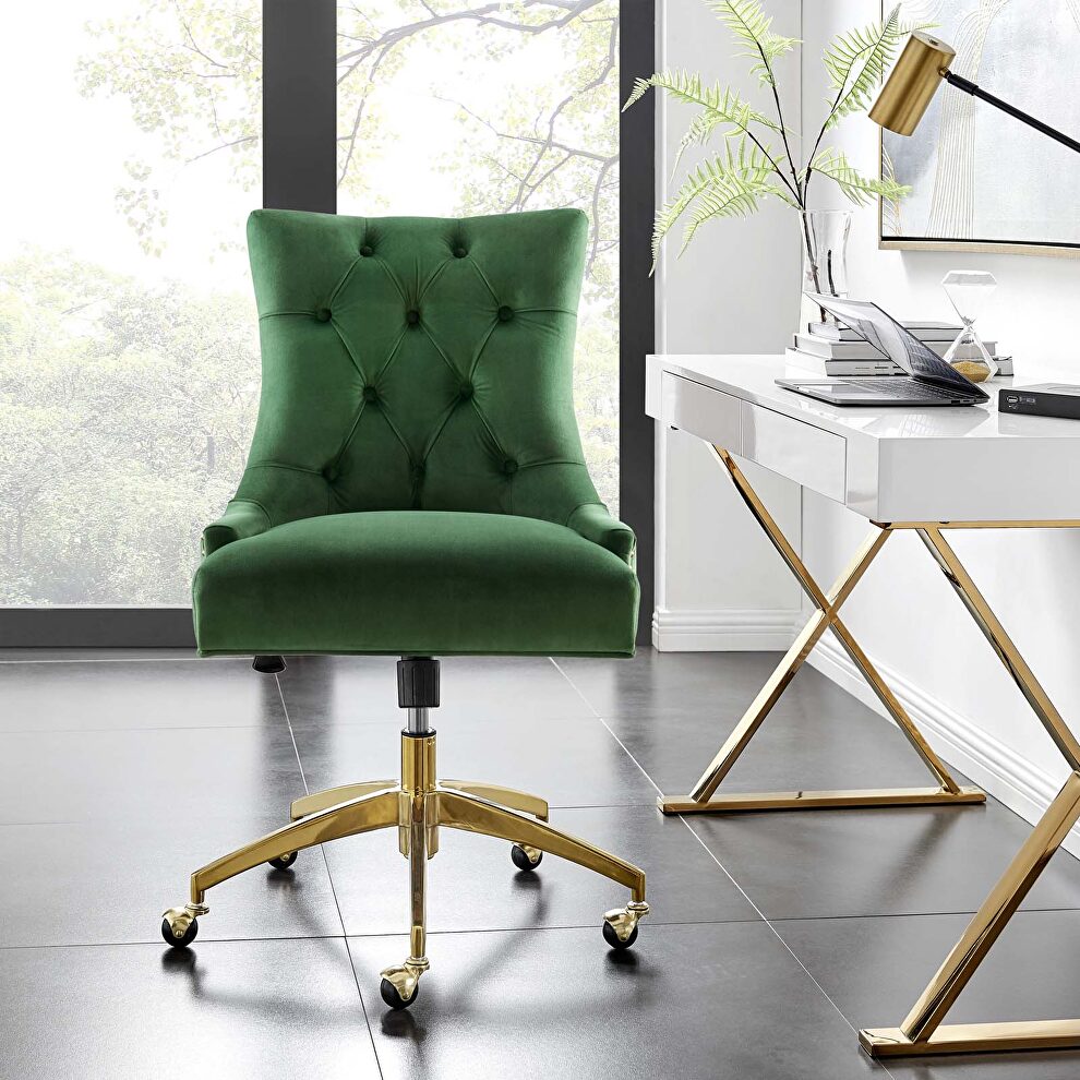 Tufted performance velvet office chair in emerald by Modway