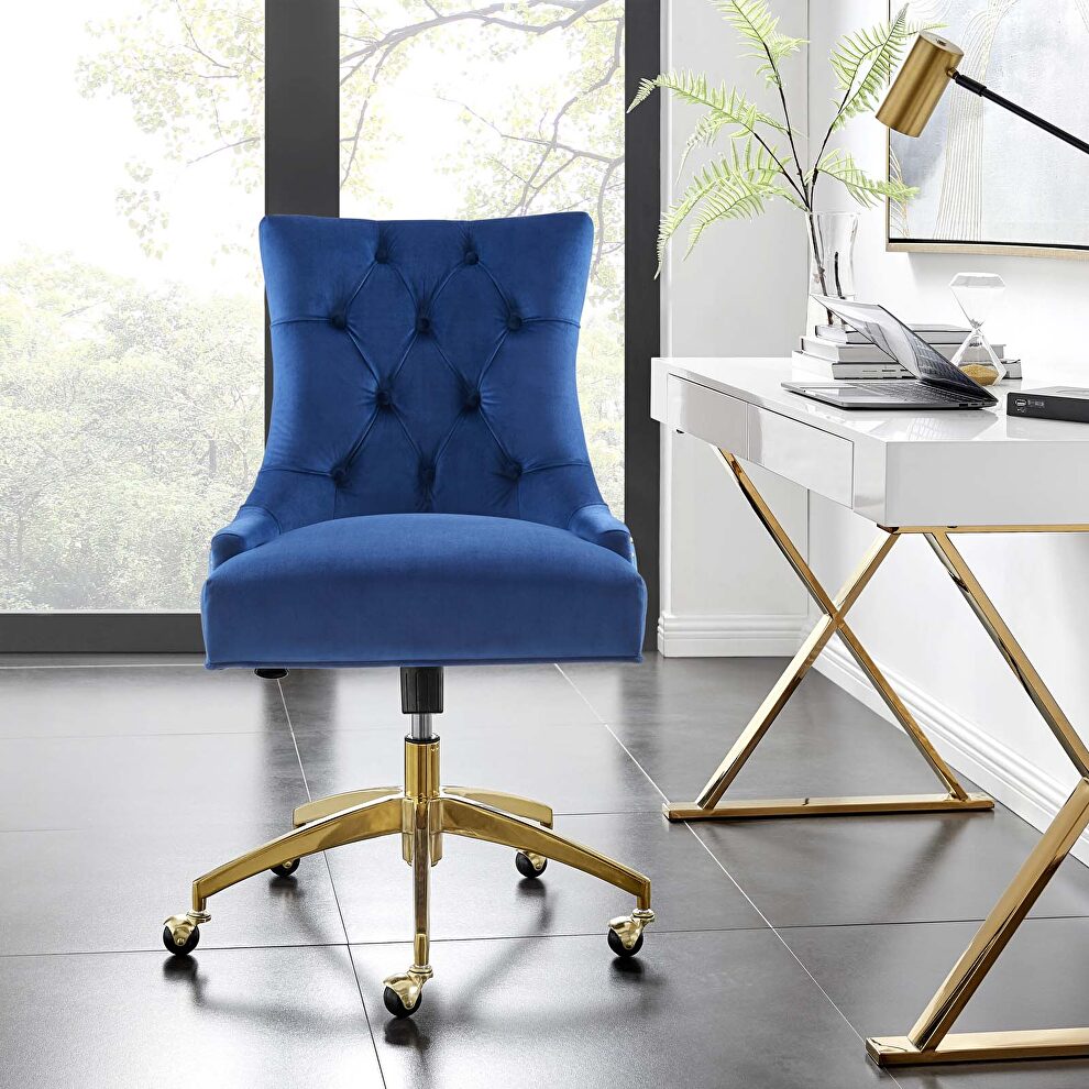 Tufted performance velvet office chair in navy by Modway