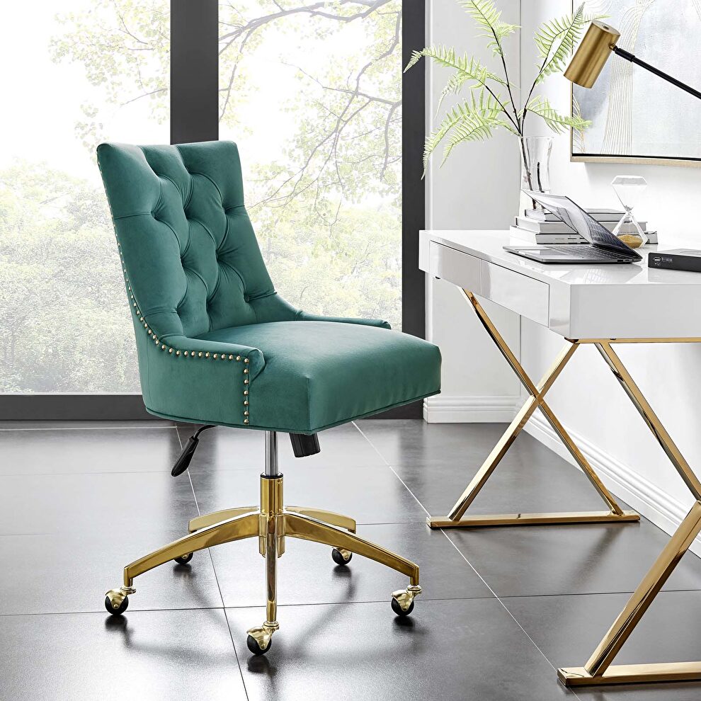 Tufted performance velvet office chair in teal by Modway