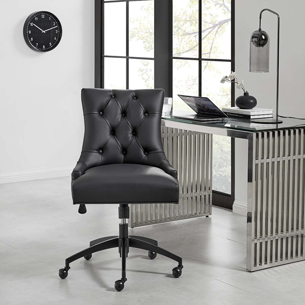 Tufted vegan leather office chair in black by Modway