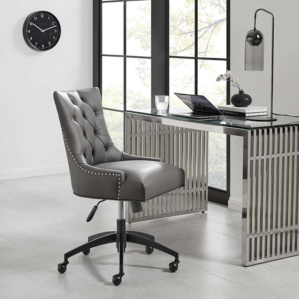 Tufted vegan leather office chair in black/ gray by Modway