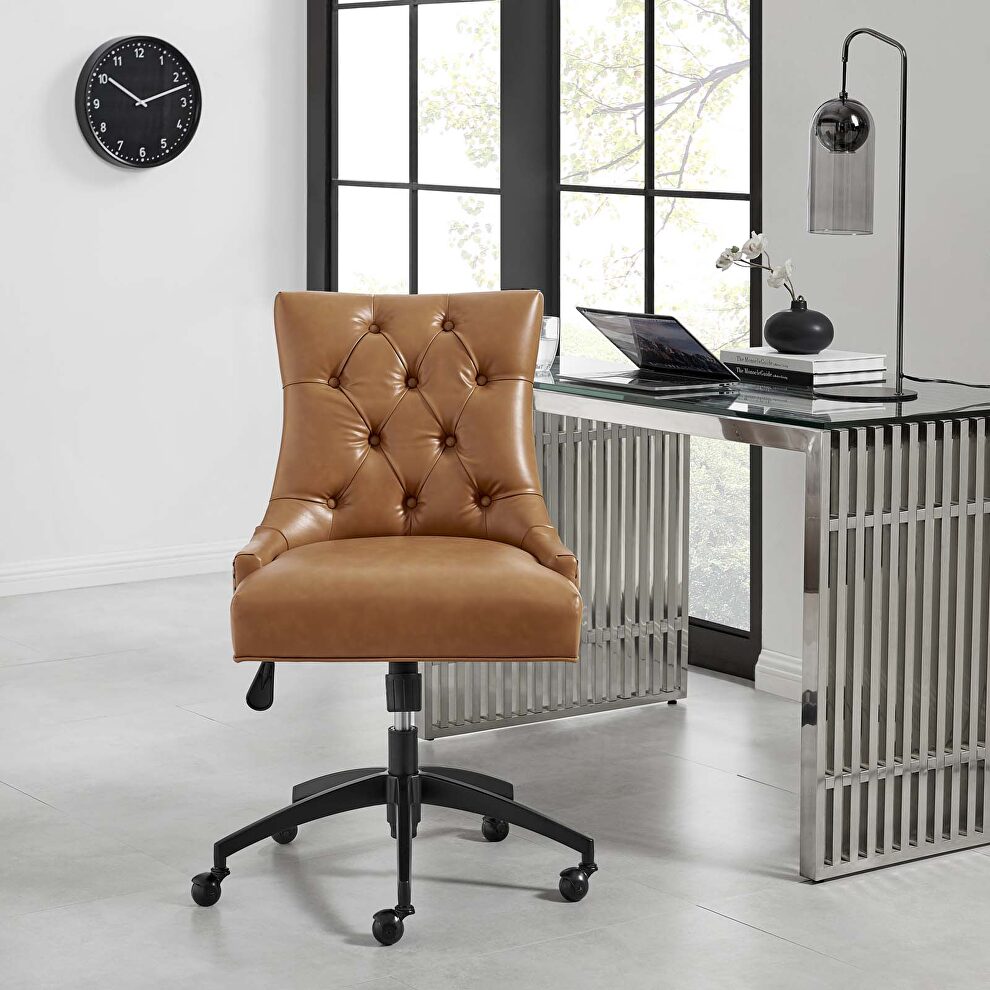 Tufted vegan leather office chair in black/ tan by Modway