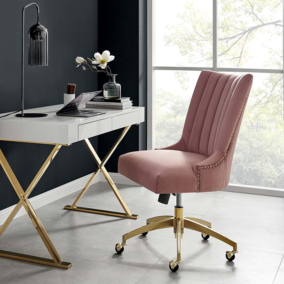 Channel tufted performance velvet office chair in gold dusty rose by Modway