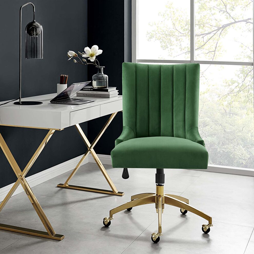Channel tufted performance velvet office chair in gold emerald by Modway