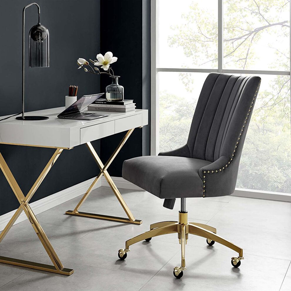 Channel tufted performance velvet office chair in gold gray by Modway