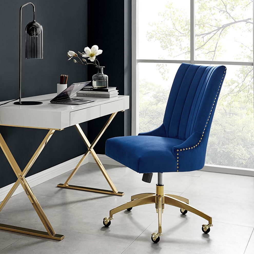 Channel tufted performance velvet office chair in gold navy by Modway