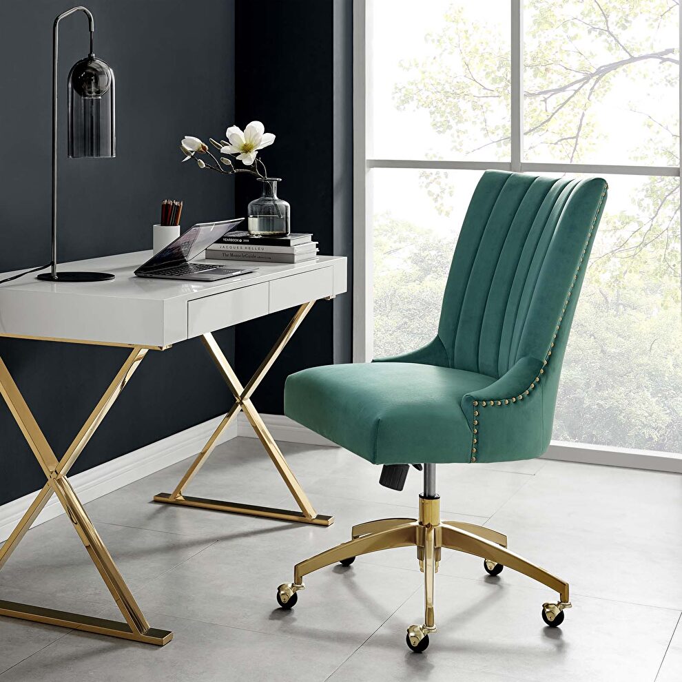 Channel tufted performance velvet office chair in gold teal by Modway