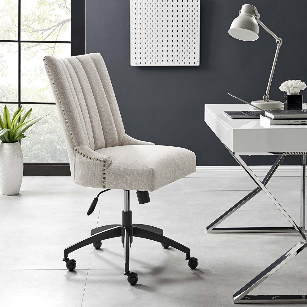 Channel tufted fabric office chair in black beige by Modway