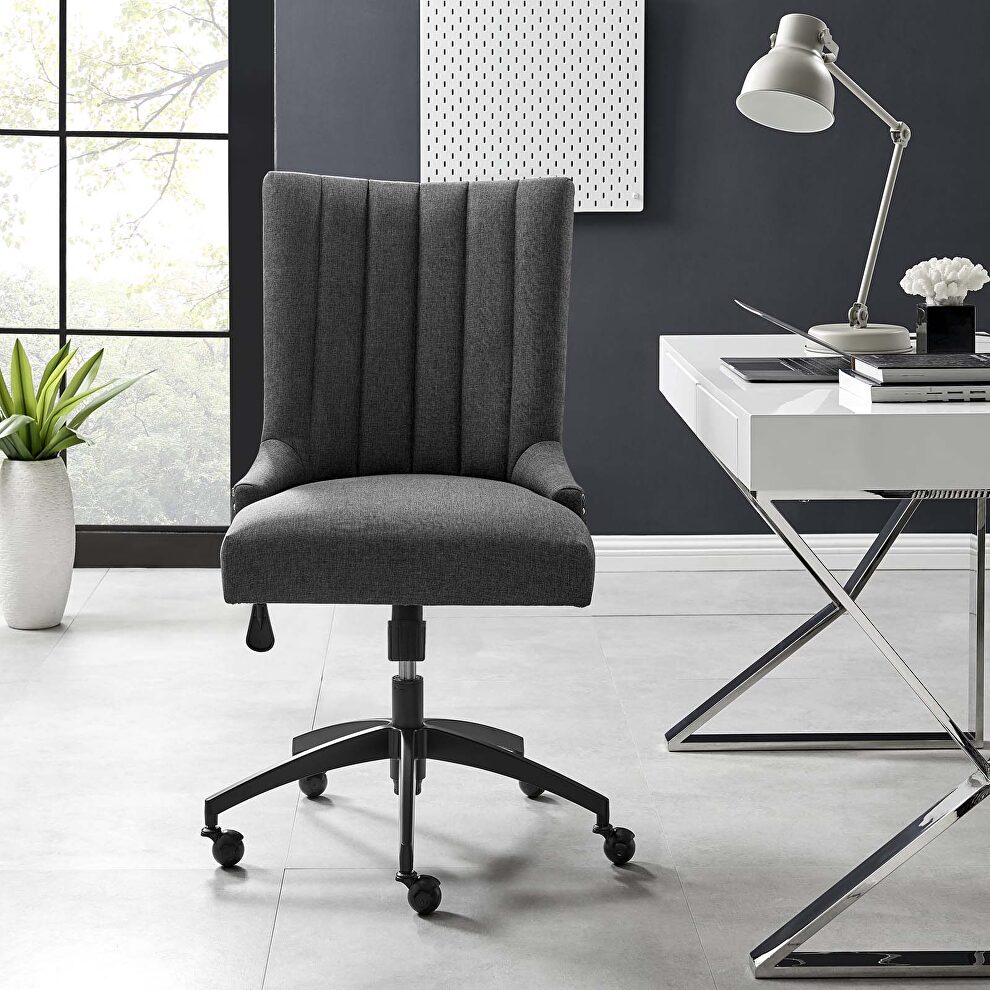 Channel tufted fabric office chair in black gray by Modway