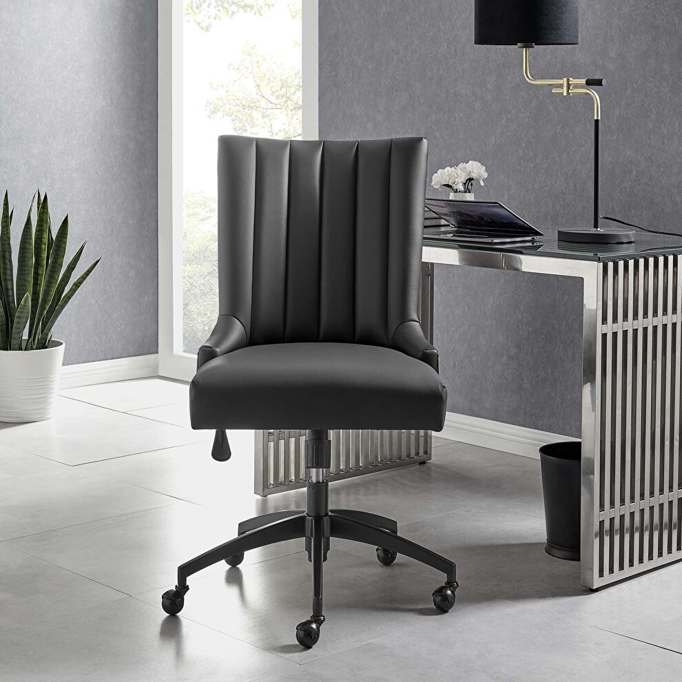 Channel tufted vegan leather office chair in black by Modway