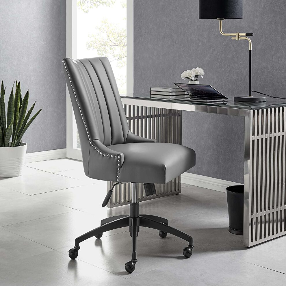 Channel tufted vegan leather office chair in black gray by Modway