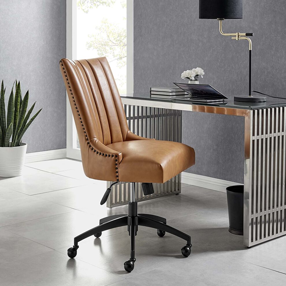 Channel tufted vegan leather office chair in black tan by Modway