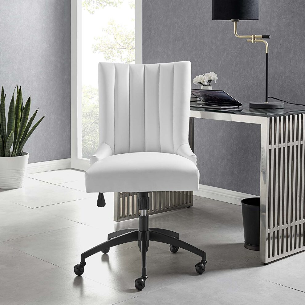 Channel tufted vegan leather office chair in black white by Modway