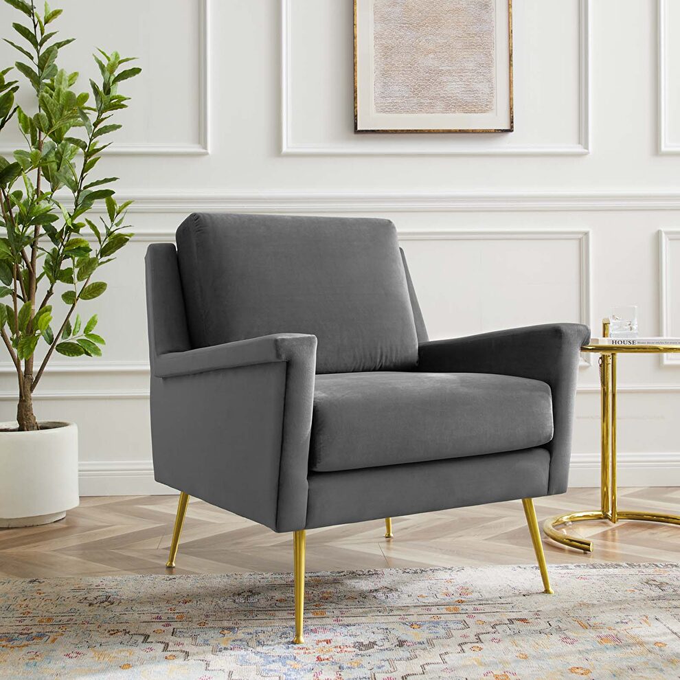 Performance velvet armchair in gold gray by Modway