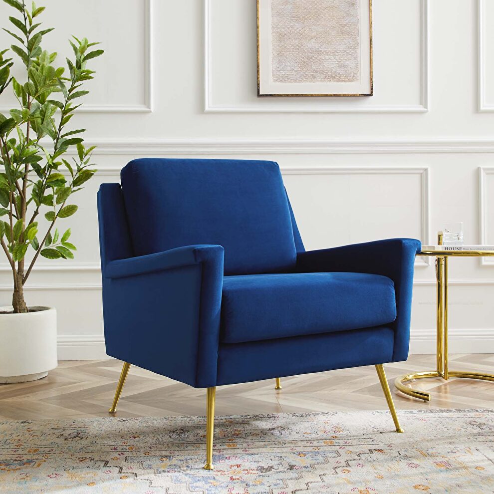 Performance velvet armchair in gold navy by Modway