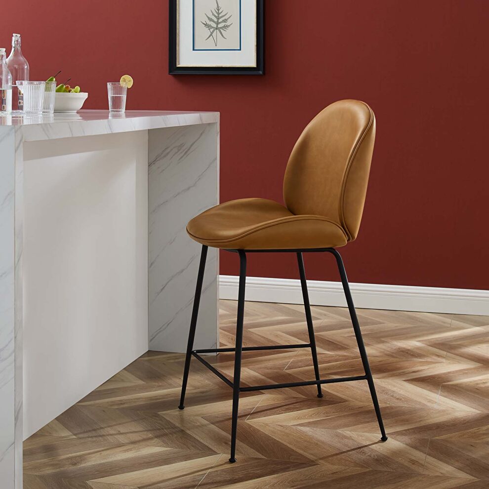 Black powder coated steel leg vegan leather counter stool in tan by Modway
