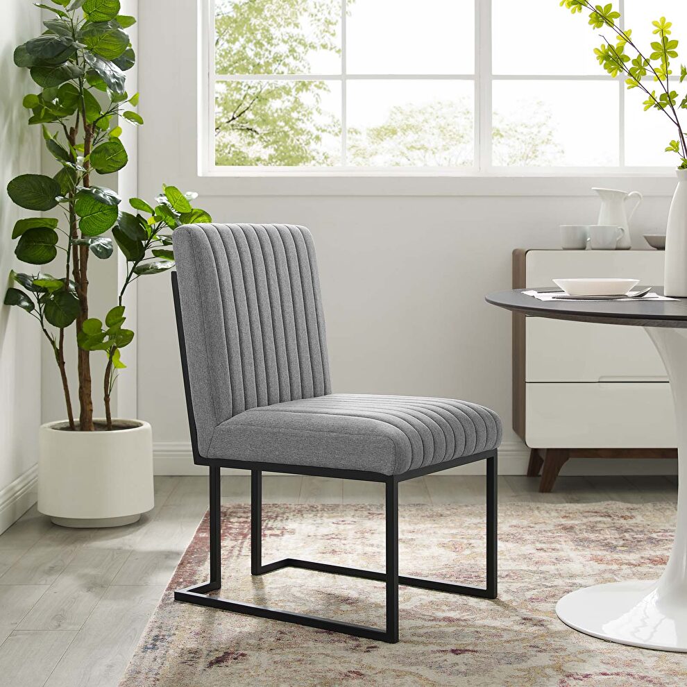 Channel tufted fabric dining chair in light gray by Modway