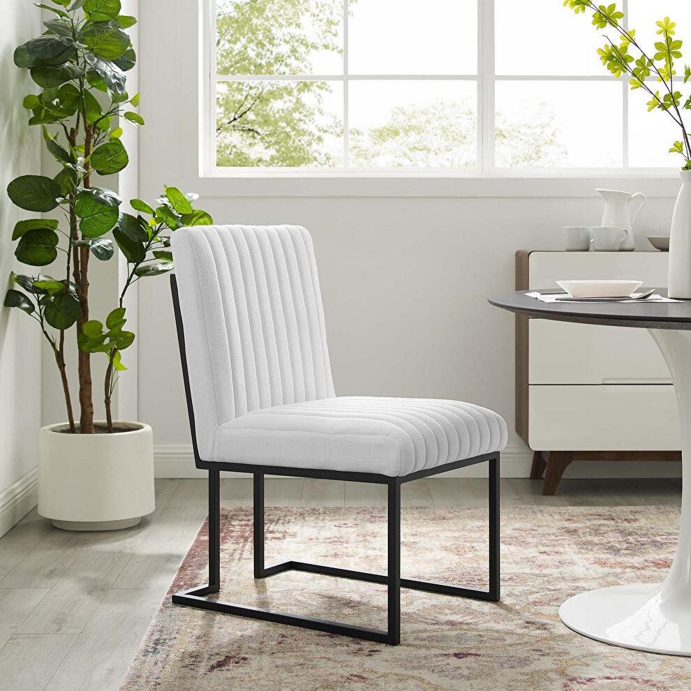 Channel tufted fabric dining chair in white by Modway